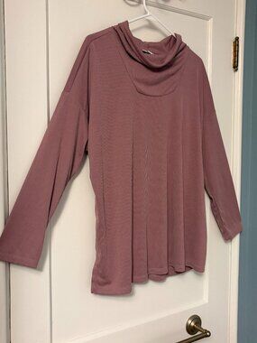 J Jill pure jill mauve tunic blouse size XL petite mock neck ribbed minimalist